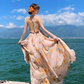 New Fashion Floral V-neck Design Elegant Beach Holiday A-line Sleeveless Halter Dress Summer Dress, D1723
