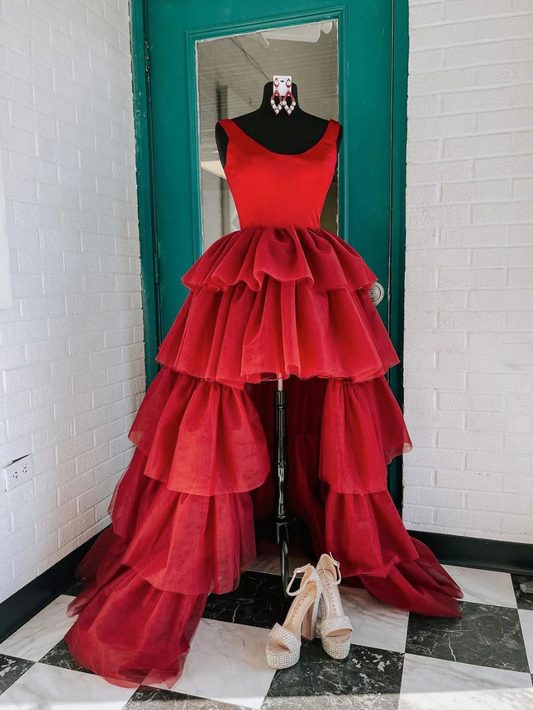 Burgundy tulle long A line prom dress evening dress M2097