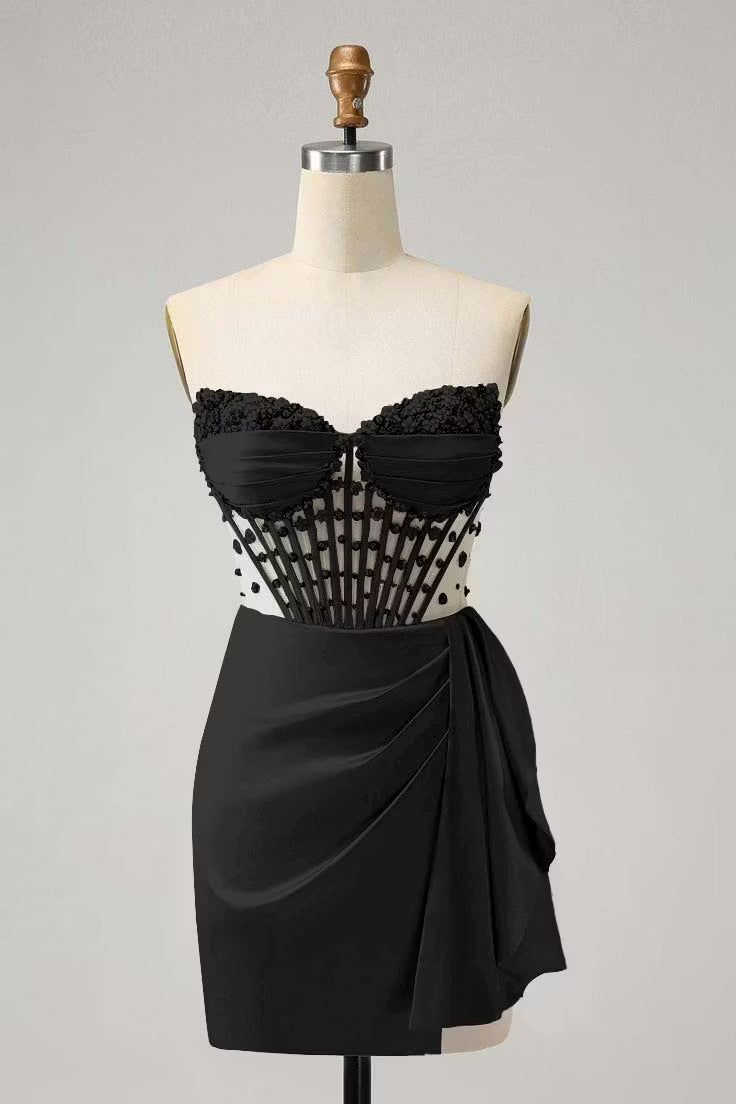Chic Homecoming Dress Sweetheart Pleaed Beaded Rinestone Back to School Outfits Party Dress  D7401