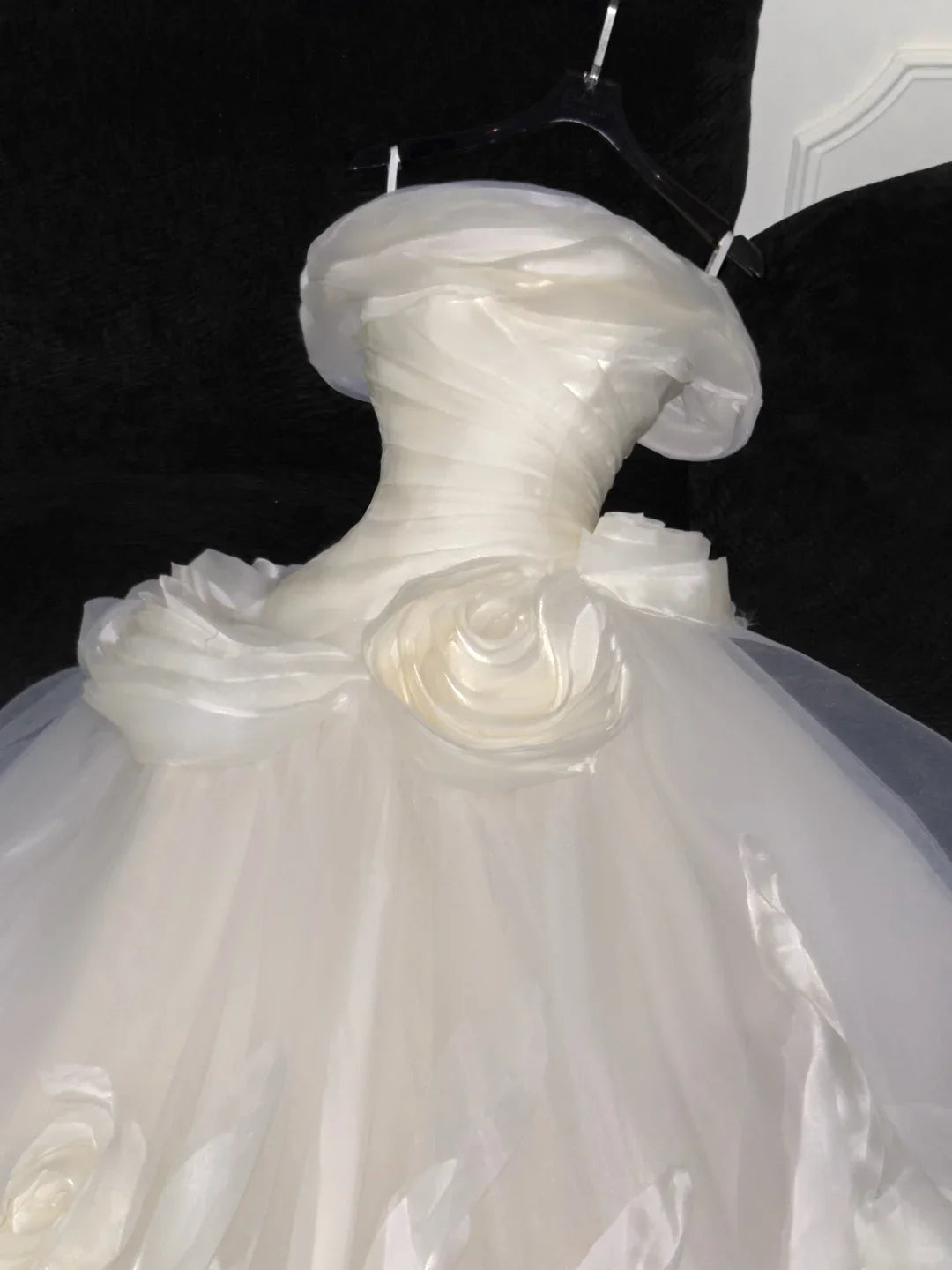 Elegant Spaghetti Strap A Line Flower Tulle Long Prom Dress Wedding Dress D6396
