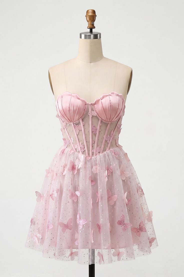 Unique Homecoming Dress Sweetheart Tulle Sequins Butterfly Back to School Outfits Party Dress D7827