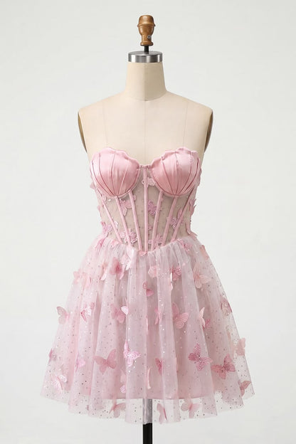 Unique Homecoming Dress Sweetheart Tulle Sequins Butterfly Back to School Outfits Party Dress D7827
