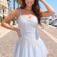 Unique Homecoming Dress Spaghetti Strap Lace Bowknot Back to School Outfits Party Dress D7825