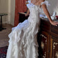 Elegant Wedding Dress Off the Shoulder Pleated Flouncing A Line Cascade Wedding Dress Prom Dress D7232