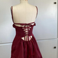 Vintage Burgundy Spaghetti Strap A-line Lace-up Short Party Dresses Homecoming Dresses, D1326