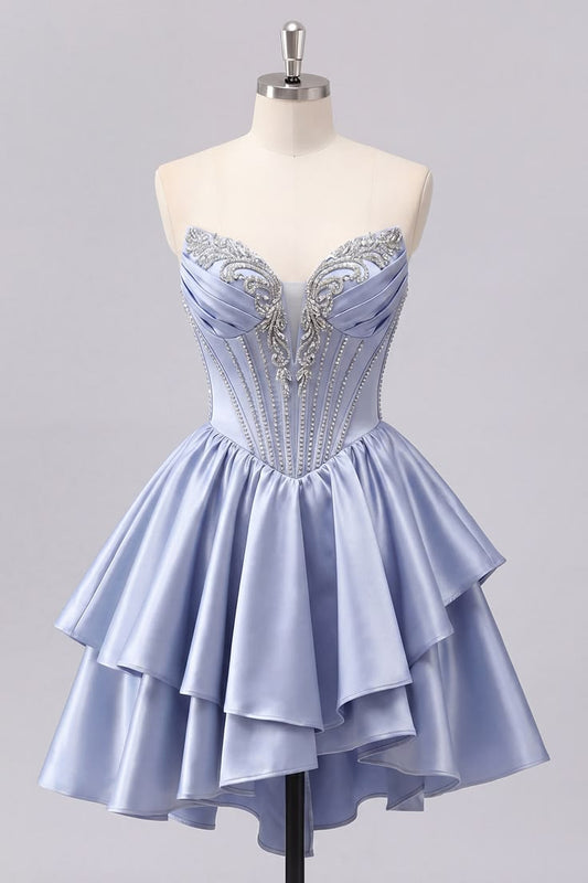 Beautiful Homecoming Dress Sweetheart Rinestone Pleated Back to School Outfits Party Dress D7222