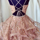 Chic Homecoming Dress V-Neck Tulle Sequins Short Prom Dress Back to School Outfits Party Dress  D6100