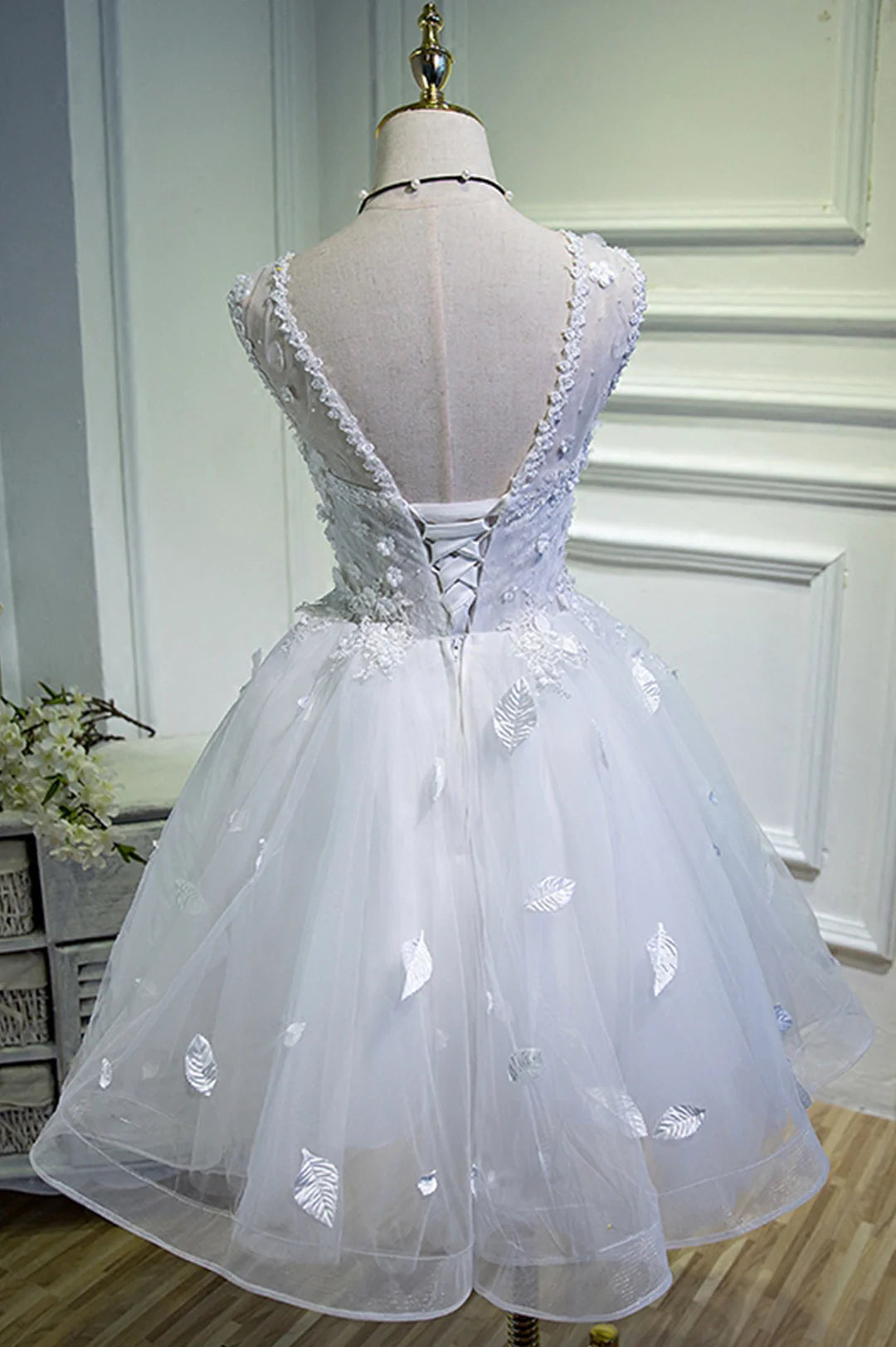 Simple Homecoming Dress Sheer Straps Tulle Applique Prom Dress Back to School Outfits Party Dress  D6111