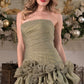 Unique Homecoming Dress Strapless Flower Pleated Back to School Outfits Party Dress D7762