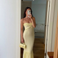 Light Yellow Strapless Chiffon Party Dress Wedding Guest Dress MD729