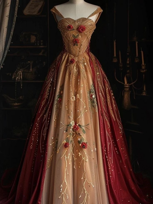 Wunderschönes A-Linien-Abendkleid mit Perlenbesatz im Retro-Stil, lang, D756