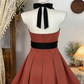 Elegant Homecoming Dress Halter Flower Pleated Back to School Outfits Party Dress  D6533