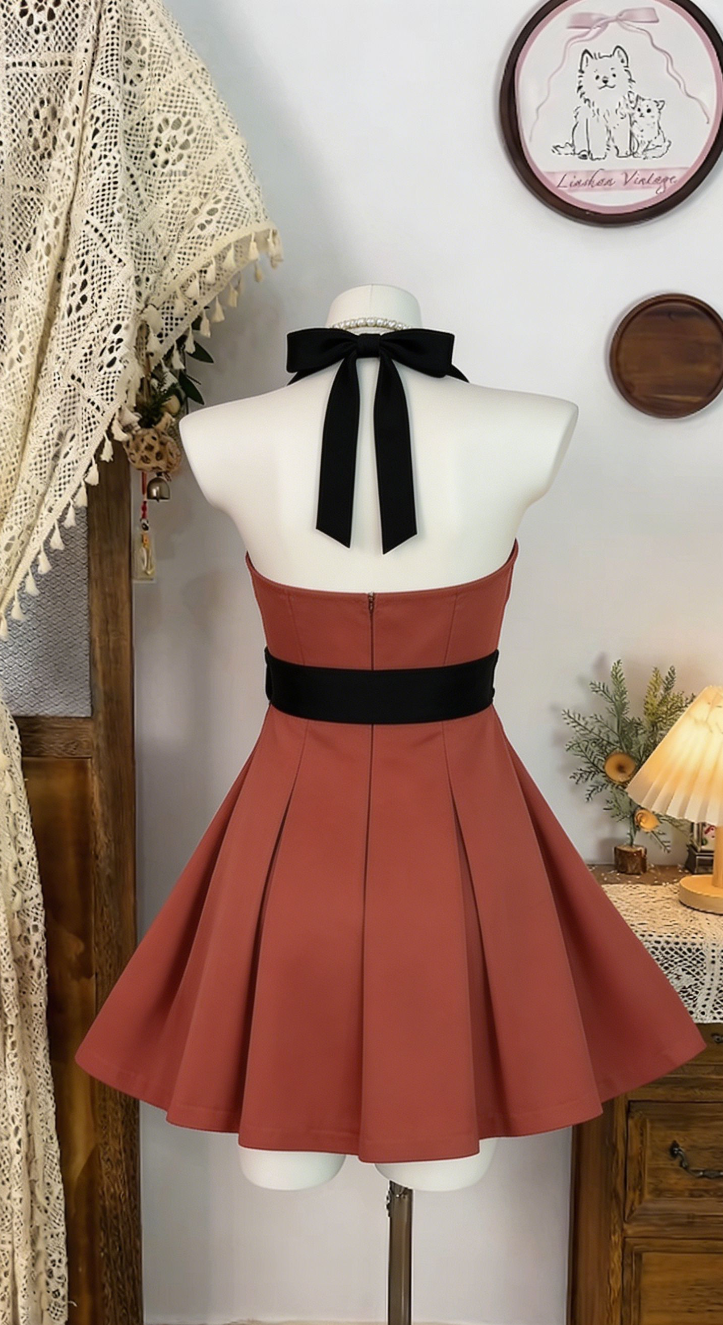Elegant Homecoming Dress Halter Flower Pleated Back to School Outfits Party Dress  D6533
