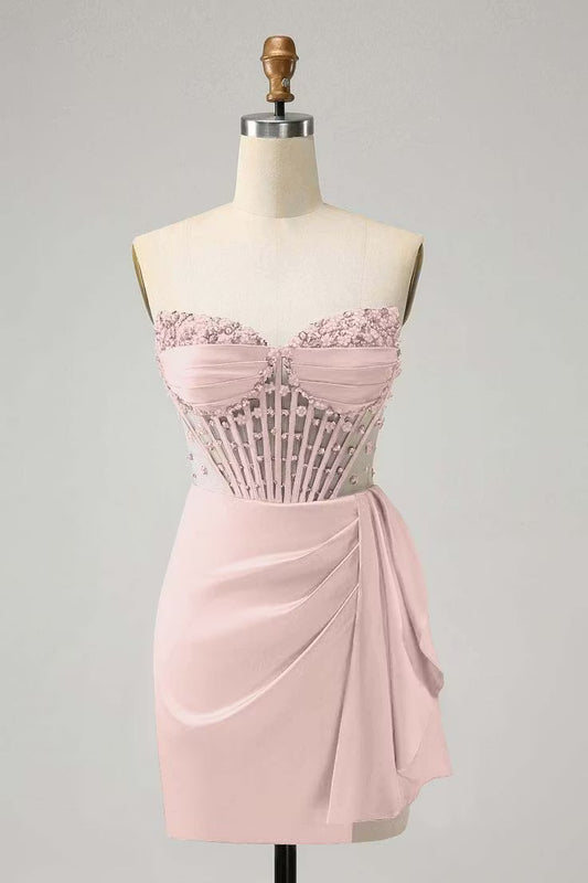 Chic Homecoming Dress Sweetheart Pleaed Beaded Rinestone Back to School Outfits Party Dress  D7401