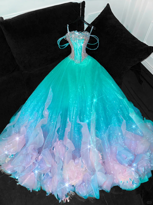 Gorgeous Sparkling Blue-green Sequin A-Line Design Evening Dress Prom Dresses D1644