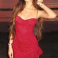 Charming Homecoming Dress Spaghetti Strap Red Sequins Soutache Back to School Outfits Party Dress  D7468