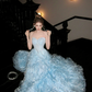 Gorgeous Shiny Light Blue Strapless Design A-Line Tulle Wedding Dress Prom Dress Evening Dress D1714