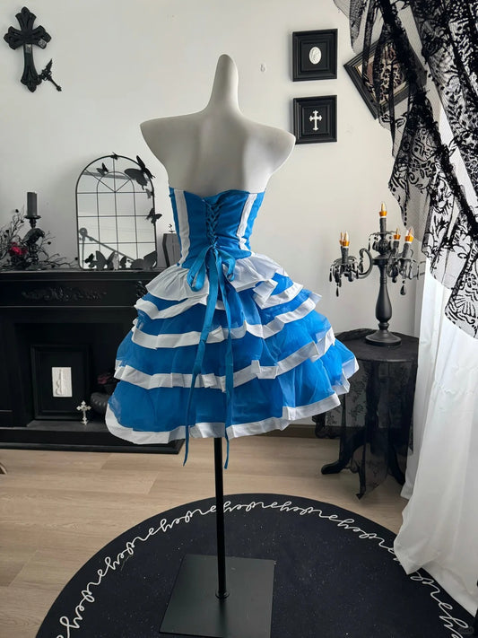 New Homecoming Dress Strapless Cascade Back to School Outfits Party Dress D7603