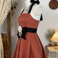 Elegant Homecoming Dress Halter Flower Pleated Back to School Outfits Party Dress  D6533