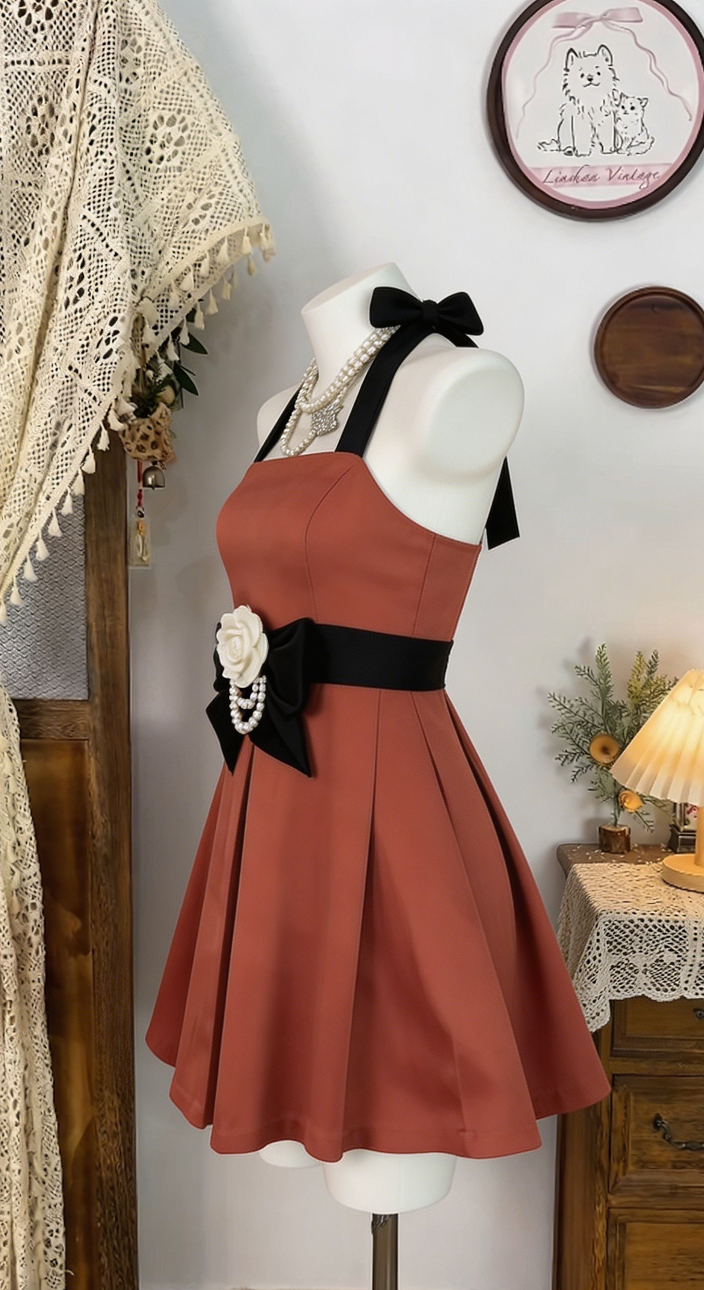 Elegant Homecoming Dress Halter Flower Pleated Back to School Outfits Party Dress  D6533