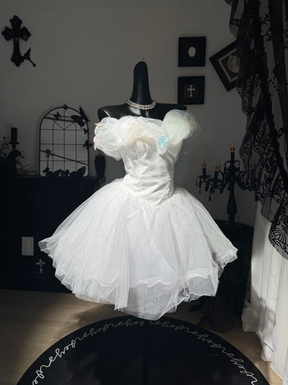 New Homecoming Dress Off the Shoulder Tulle Flower Back to School Outfits Party Dress Birthday Dress D7641
