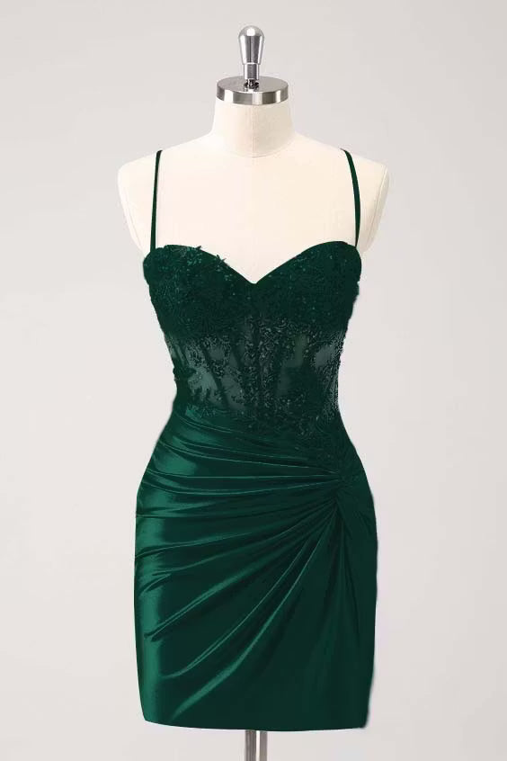 Chic Homecoming Dress Spaghetti Strap Applique Back to School Outfits Party Dress  D7403