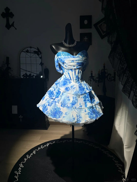 New Homecoming Dress Applique Cascade Sweetheart Back to School Outfits Party Dress D7590