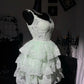 New Homecoming Dress V Neck Lace Applique Cascade Back to School Outfits Party Dress D7571