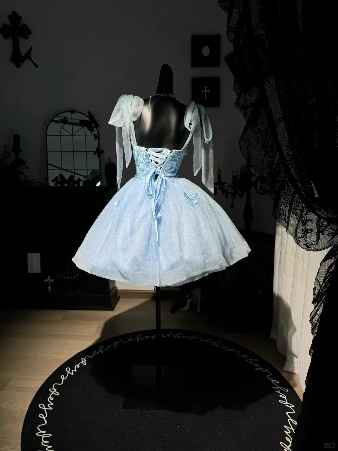 New Homecoming Dress Sweetheart Spaghetti Strap Butterfly Applique Tulle Back to School Outfits Party Dress D7592