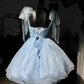 New Homecoming Dress Sweetheart Spaghetti Strap Butterfly Applique Tulle Back to School Outfits Party Dress D7592