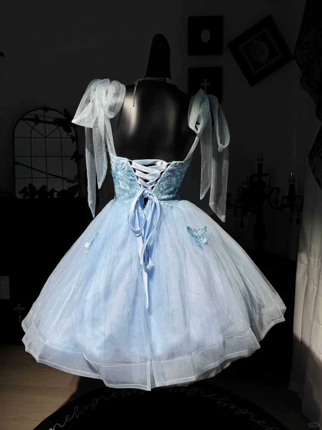 New Homecoming Dress Sweetheart Spaghetti Strap Butterfly Applique Tulle Back to School Outfits Party Dress D7592