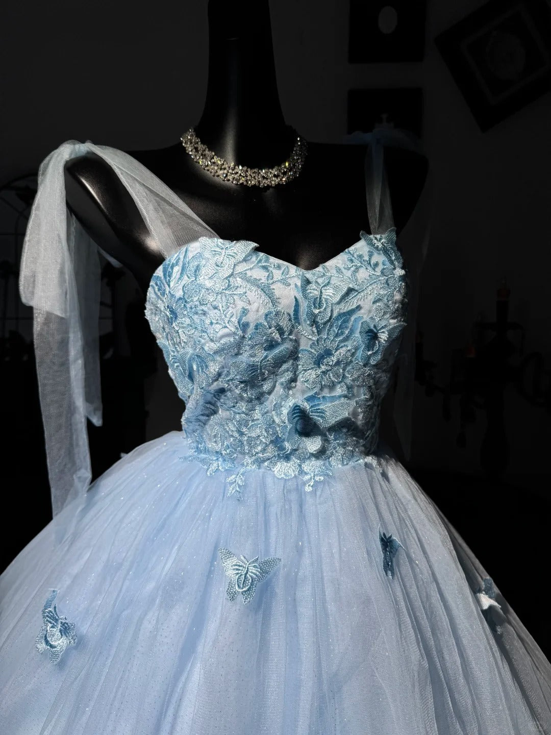 New Homecoming Dress Sweetheart Spaghetti Strap Butterfly Applique Tulle Back to School Outfits Party Dress D7592