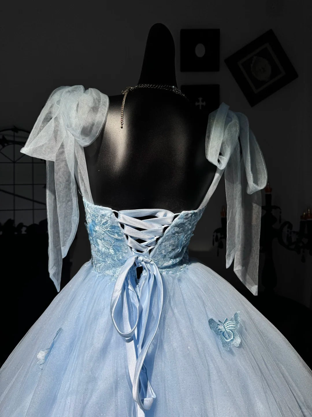 New Homecoming Dress Sweetheart Spaghetti Strap Butterfly Applique Tulle Back to School Outfits Party Dress D7592