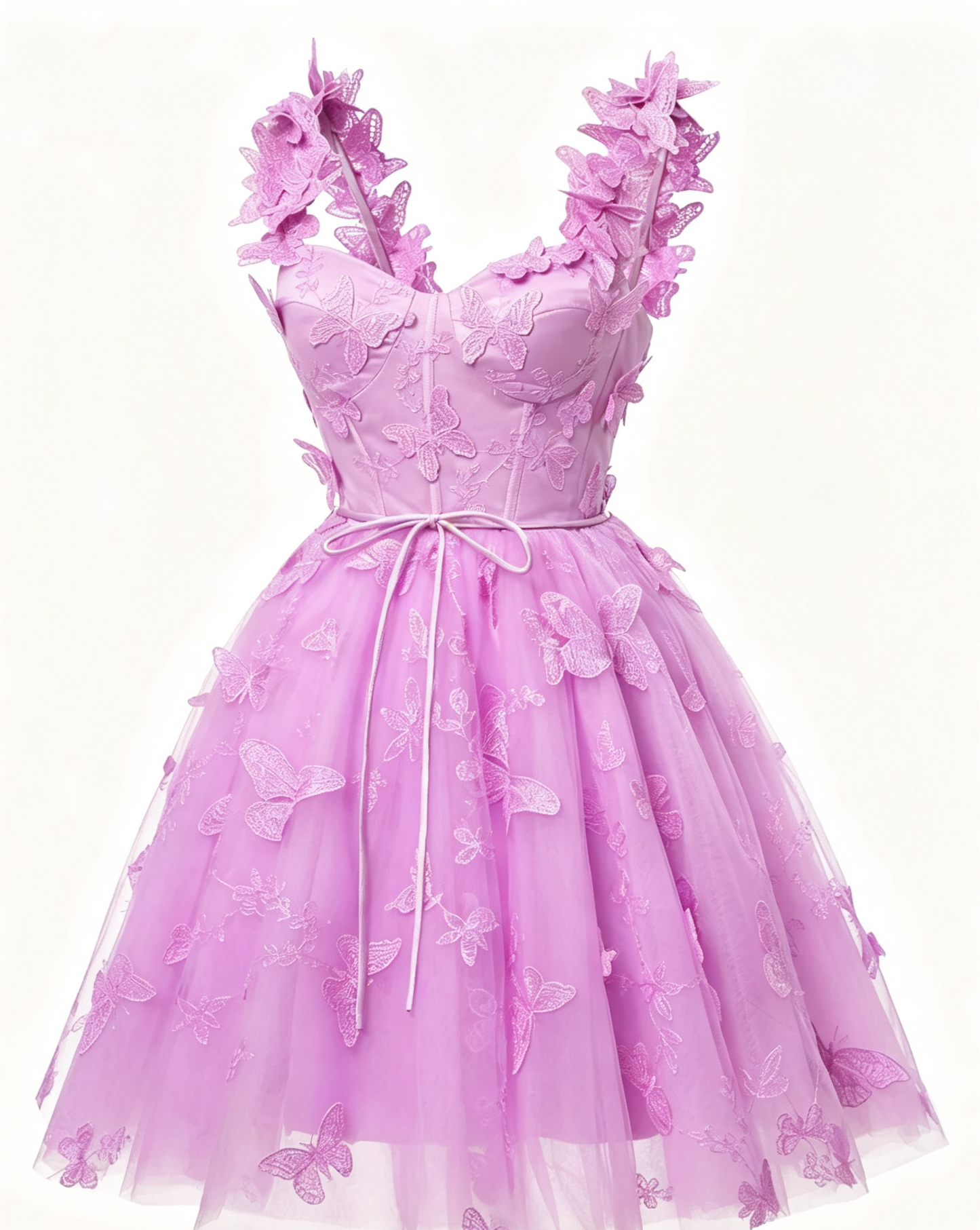 Lovely Homecoming Dress V Neck Bowknot Butterfly Tulle Back to School Outfits Party Dress D7521