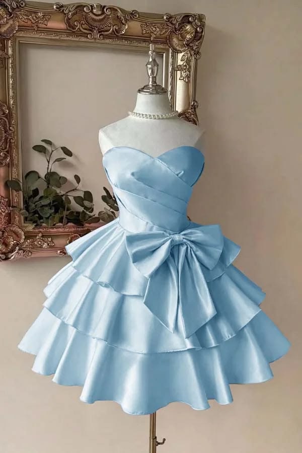Charming Homecoming Dress Sweetheart Pleated Bowknot Cascade Back to School Outfits Party Dress  D7388