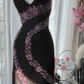 Retro Black V-neck Applique Design Romantic Chiffon Evening Dress Prom Dress  D1509