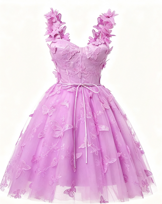 Lovely Homecoming Dress V Neck Bowknot Butterfly Tulle Back to School Outfits Party Dress D7521