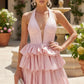Stunning Homecoming Dress V Neck Bowknot A-Line Cascade Back to School Outfits Party Dress D7911