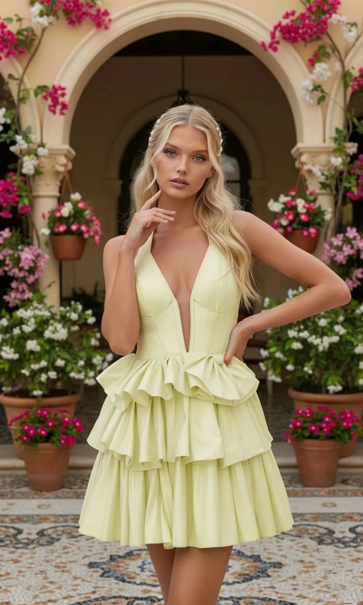 Stunning Homecoming Dress V Neck Bowknot A-Line Cascade Back to School Outfits Party Dress D7911