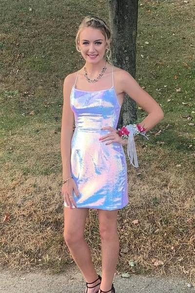 Pretty Homecoming Dress Spaghetti Strap Sequins Back to School Outfits Party Dress D6994