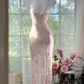 Elegant Light Pink Floral Applique Romantic Chiffon Evening Dress Prom Dresses D1610