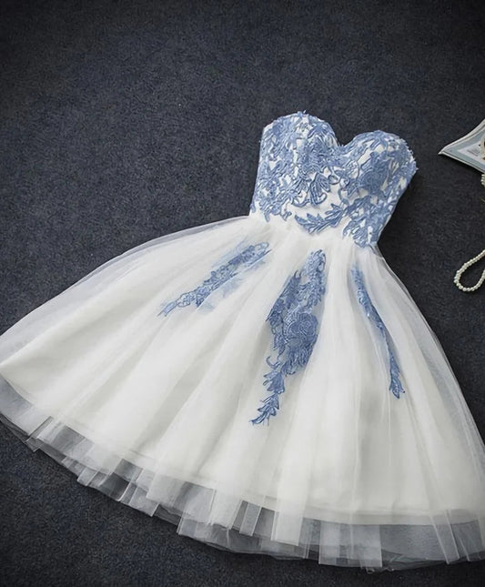Unique Homecoming Dress Sweetheart Tulle Applique Back to School Outfits Party Dress  D7703