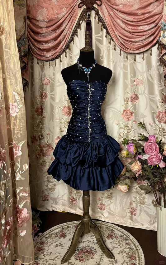 Pretty Homecoming Dress Sweetheart Fold Cascade Beaded Prom Dress Back to School Outfits Party Dress  D6142