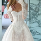 Elegant Long Sleeves White A-Line Lace Long Wedding Dress Bridal Dress, D954