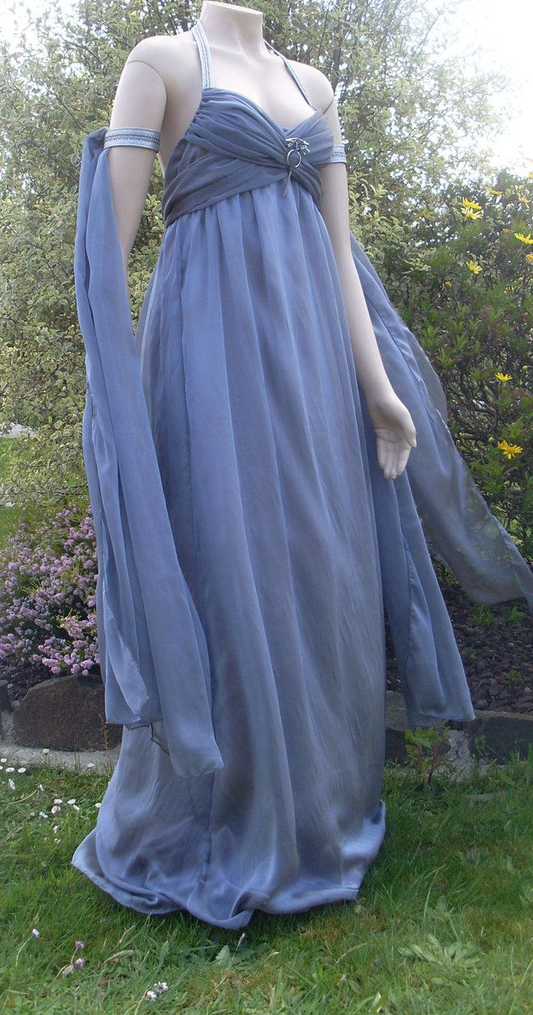 Vintage Blue Halter Neck A-Line Long Party Dress Formal Prom Dress, D882