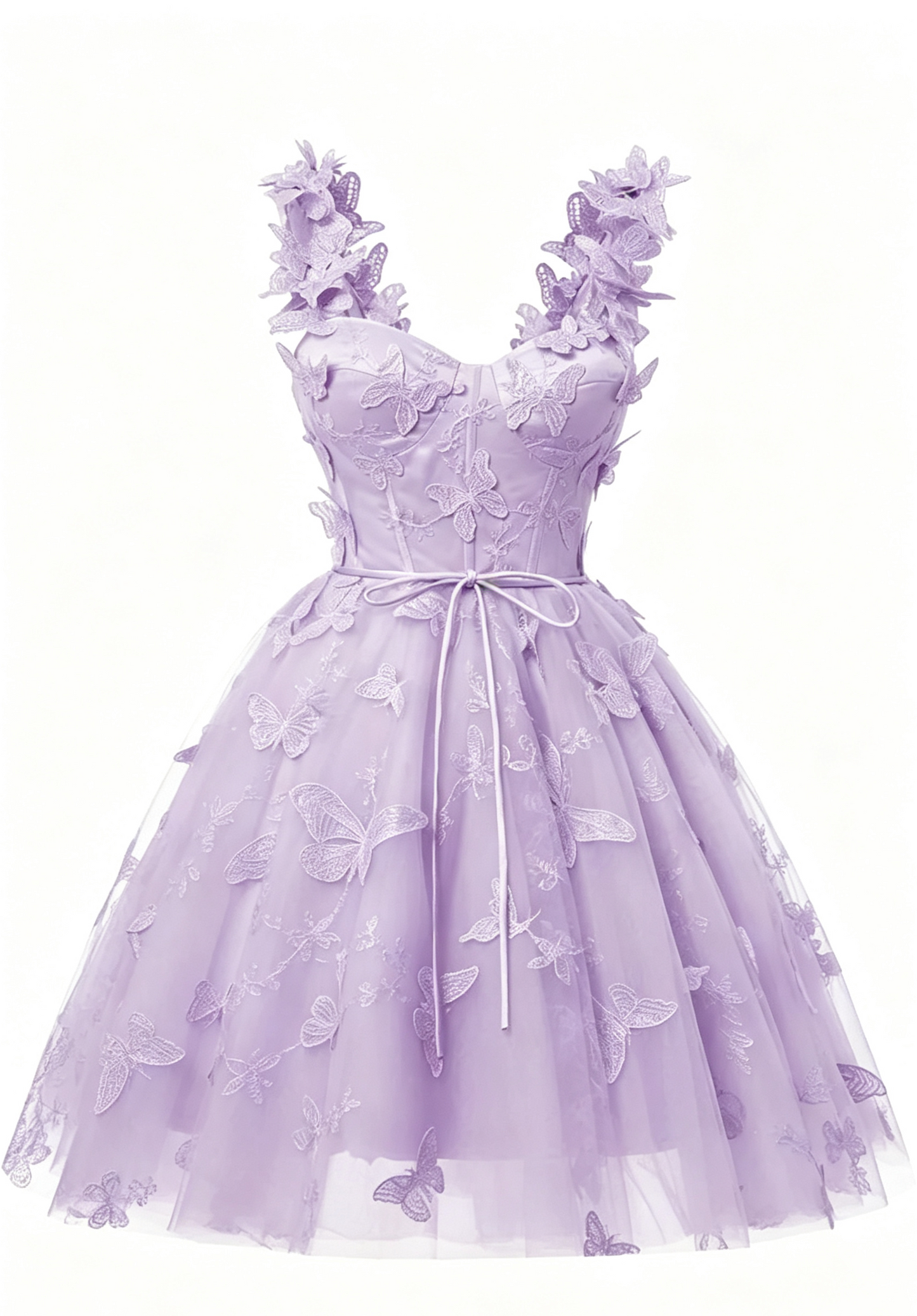 Lovely Homecoming Dress V Neck Bowknot Butterfly Tulle Back to School Outfits Party Dress D7521