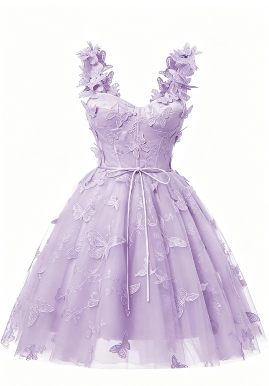 Lovely Homecoming Dress V Neck Bowknot Butterfly Tulle Back to School Outfits Party Dress D7521