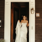 White Spaghetti Straps Satin Long Party Dress Light Wedding Dress MD7404