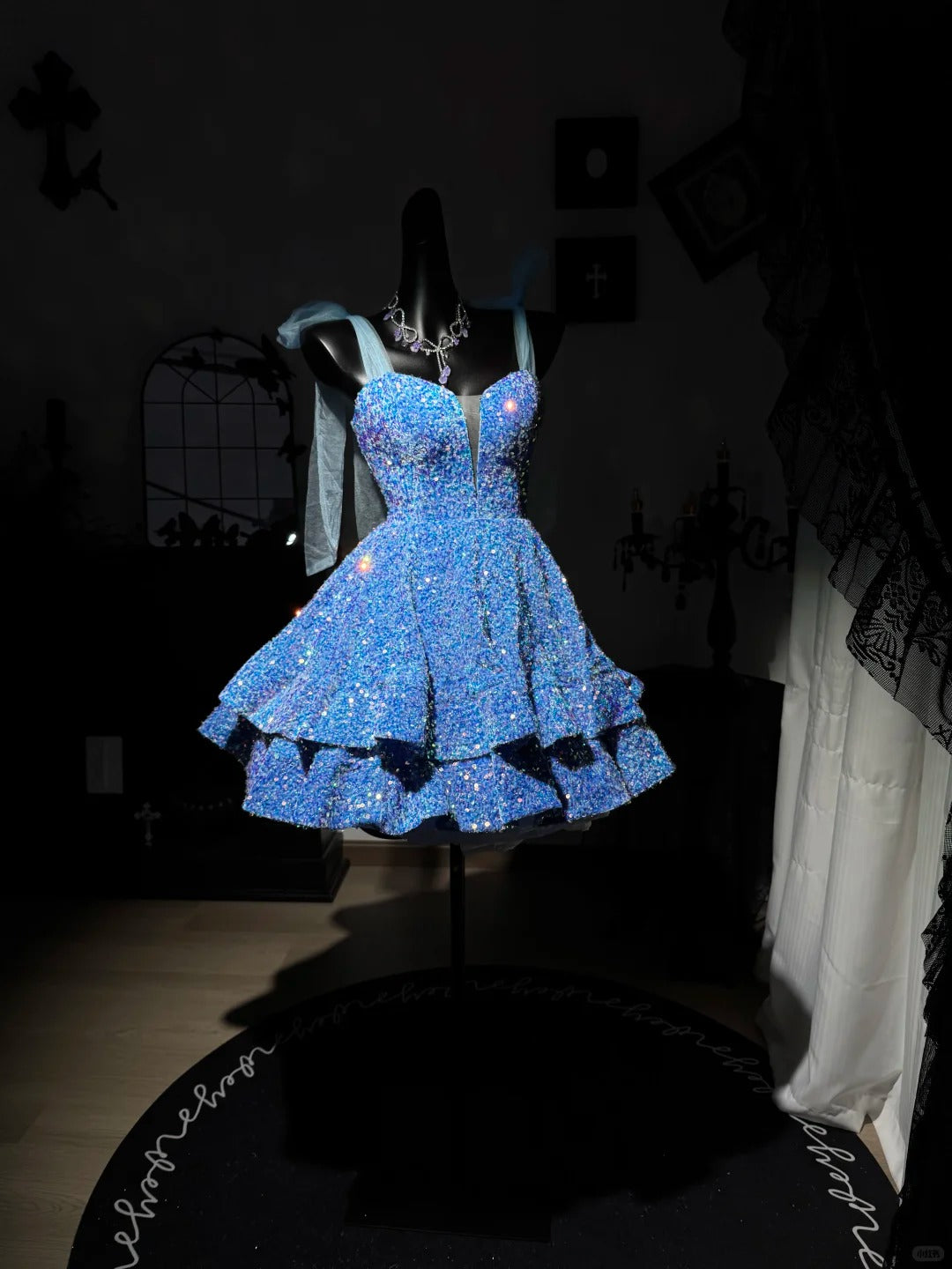 New Homecoming Dress V Neck Sequins Cascade Tulle Back to School Outfits Party Dress Birthday Dress D7574