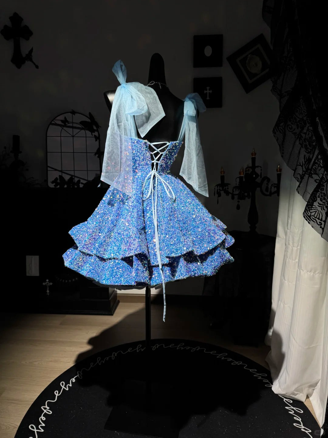 New Homecoming Dress V Neck Sequins Cascade Tulle Back to School Outfits Party Dress Birthday Dress D7574